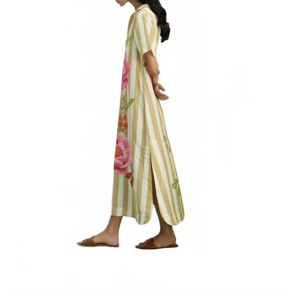 NEW VERANDAH peonies and stripe shirt dress in yellow - Picture 2 of 2